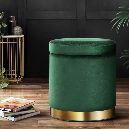Artiss Ottoman Storage Foot Stool Round Velvet Green - Furniture > Living Room > Ottomans & Footstools