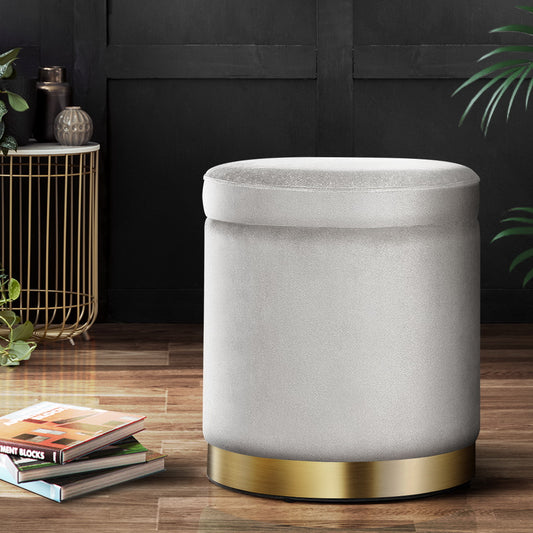 Artiss Ottoman Storage Foot Stool Round Velvet Grey - Furniture > Living Room > Ottomans & Footstools