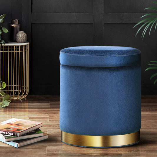 Artiss Ottoman Storage Foot Stool Round Velvet Navy - Furniture > Living Room > Ottomans & Footstools