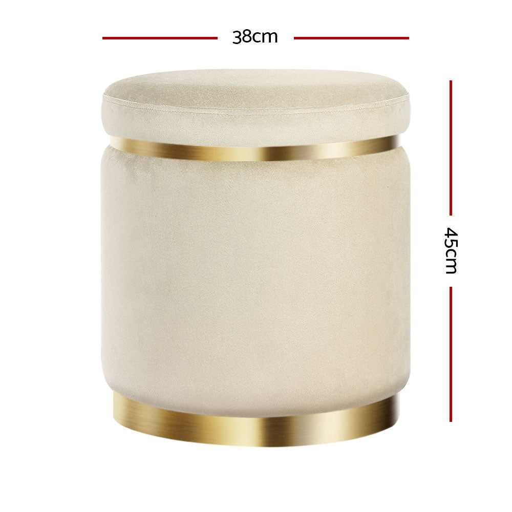Artiss Ottoman Foot Stool Round Velvet Cream - Furniture > Living Room > Ottomans & Footstools