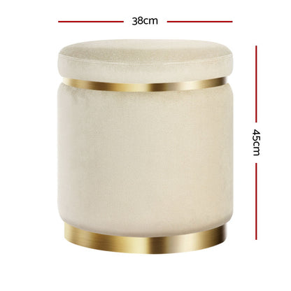 Artiss Ottoman Foot Stool Round Velvet Cream - Furniture > Living Room > Ottomans & Footstools