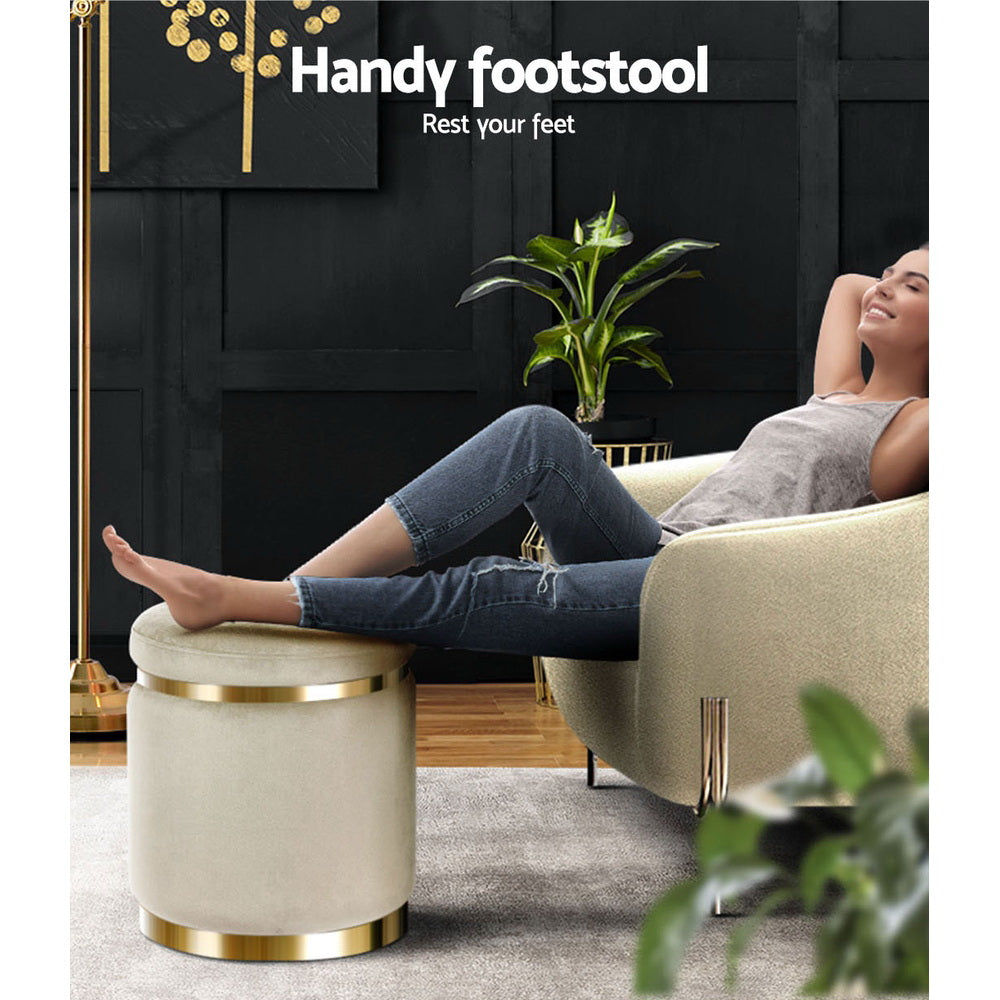 Artiss Ottoman Foot Stool Round Velvet Cream - Furniture > Living Room > Ottomans & Footstools