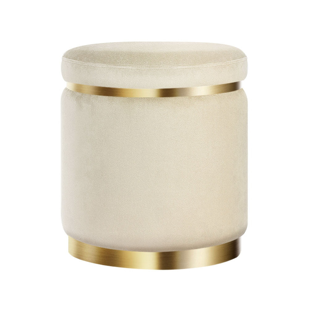 Artiss Ottoman Foot Stool Round Velvet Cream - Furniture > Living Room > Ottomans & Footstools