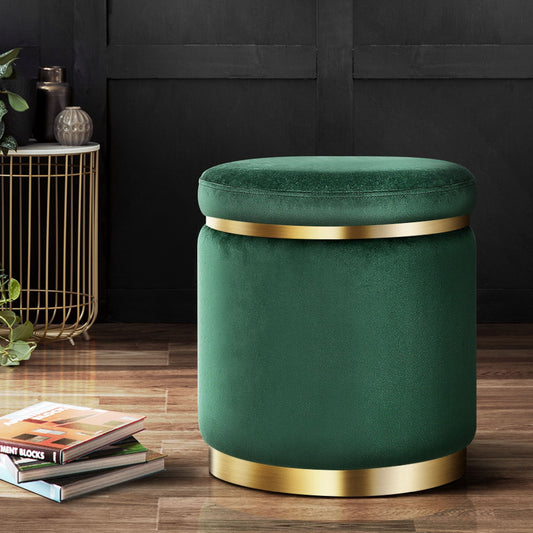 Artiss Ottoman Foot Stool Round Velvet Green - Furniture > Living Room > Ottomans & Footstools