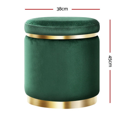 Artiss Ottoman Foot Stool Round Velvet Green - Furniture > Living Room > Ottomans & Footstools