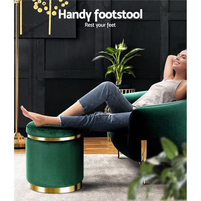 Artiss Ottoman Foot Stool Round Velvet Green - Furniture > Living Room > Ottomans & Footstools