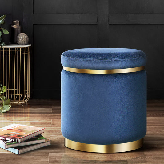 Artiss Ottoman Foot Stool Round Velvet Navy - Furniture > Living Room > Ottomans & Footstools
