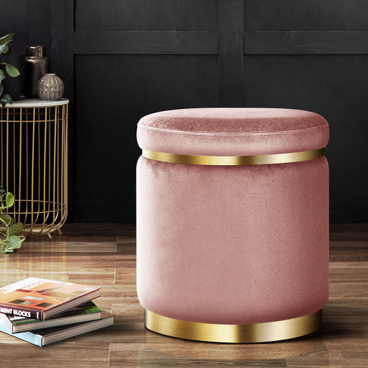 Artiss Ottoman Foot Stool Round Velvet Pink - Furniture > Living Room > Ottomans & Footstools