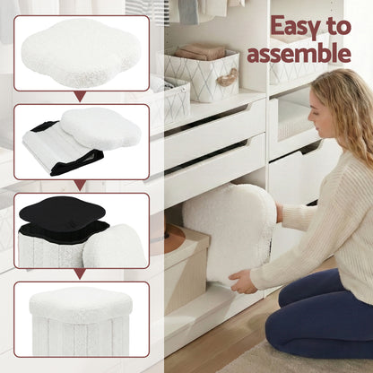 Storage Ottoman Foot Stool Foldable White