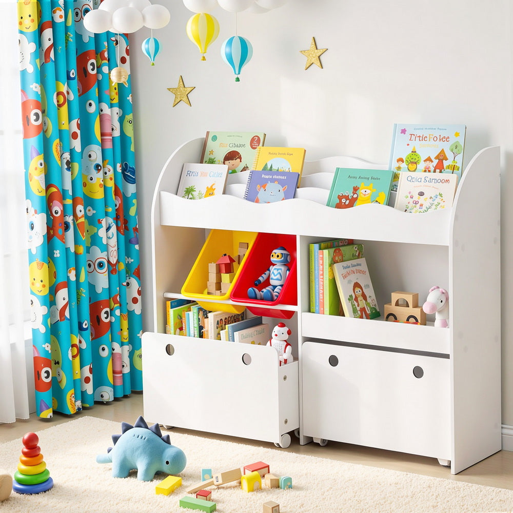 Keezi 3 Tiers Kids Bookshelf Storage Children Bookcase Toy Box Organiser Display White