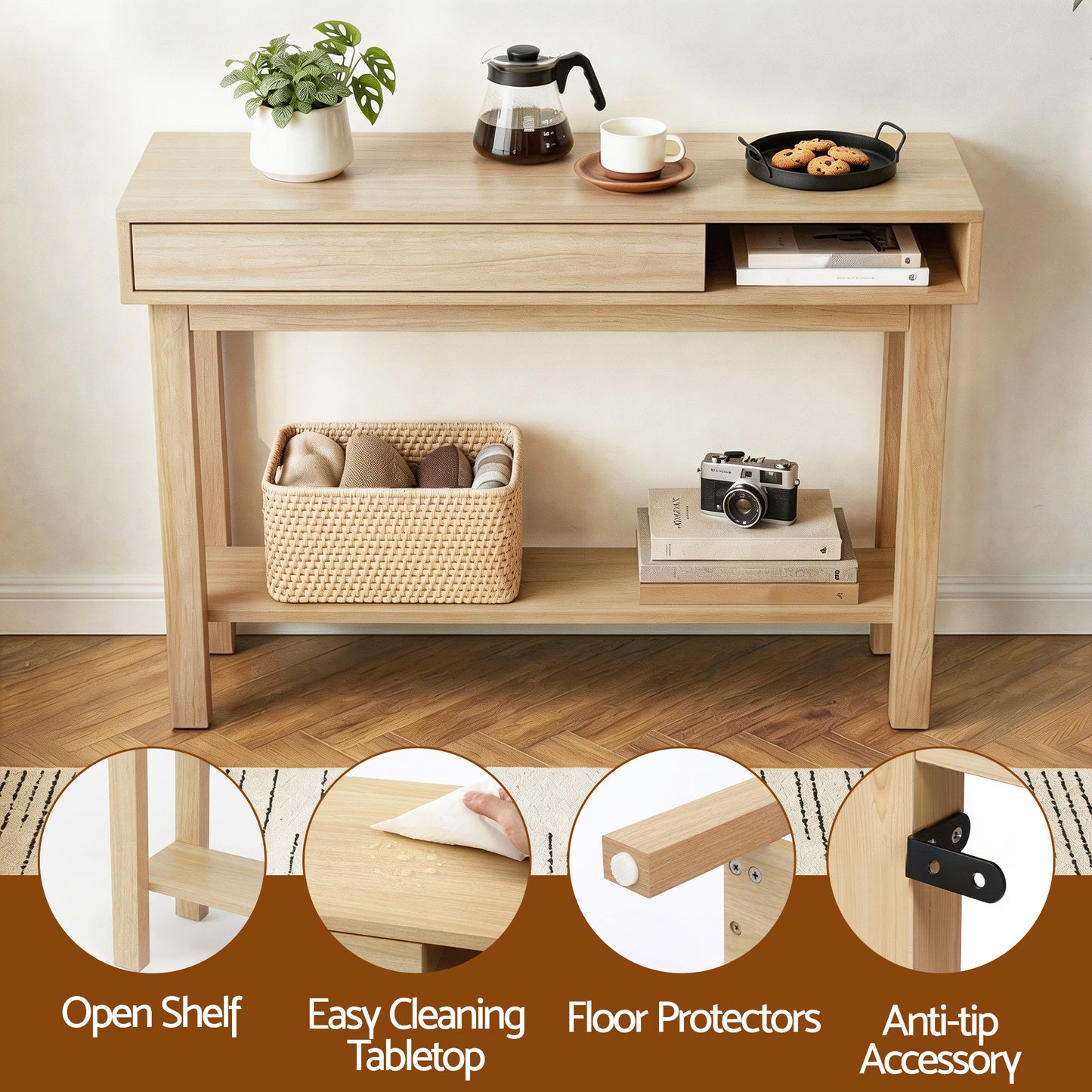 Artiss Console Table Entryway Hallway Sofa Side Table Drawer Shelf 100CM Wood