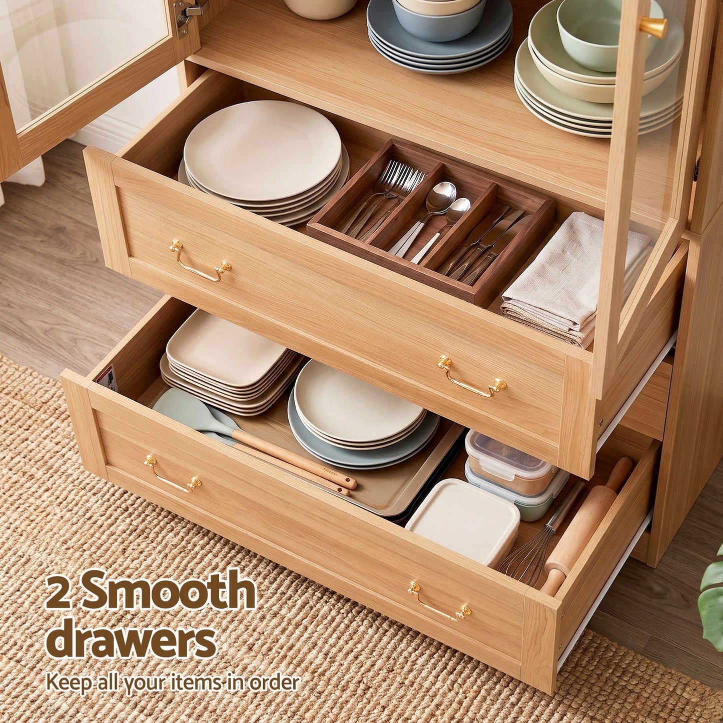 Buffet Sideboard Cabinet 180cm Hutch Storage Kitchen Drawer Door Wood