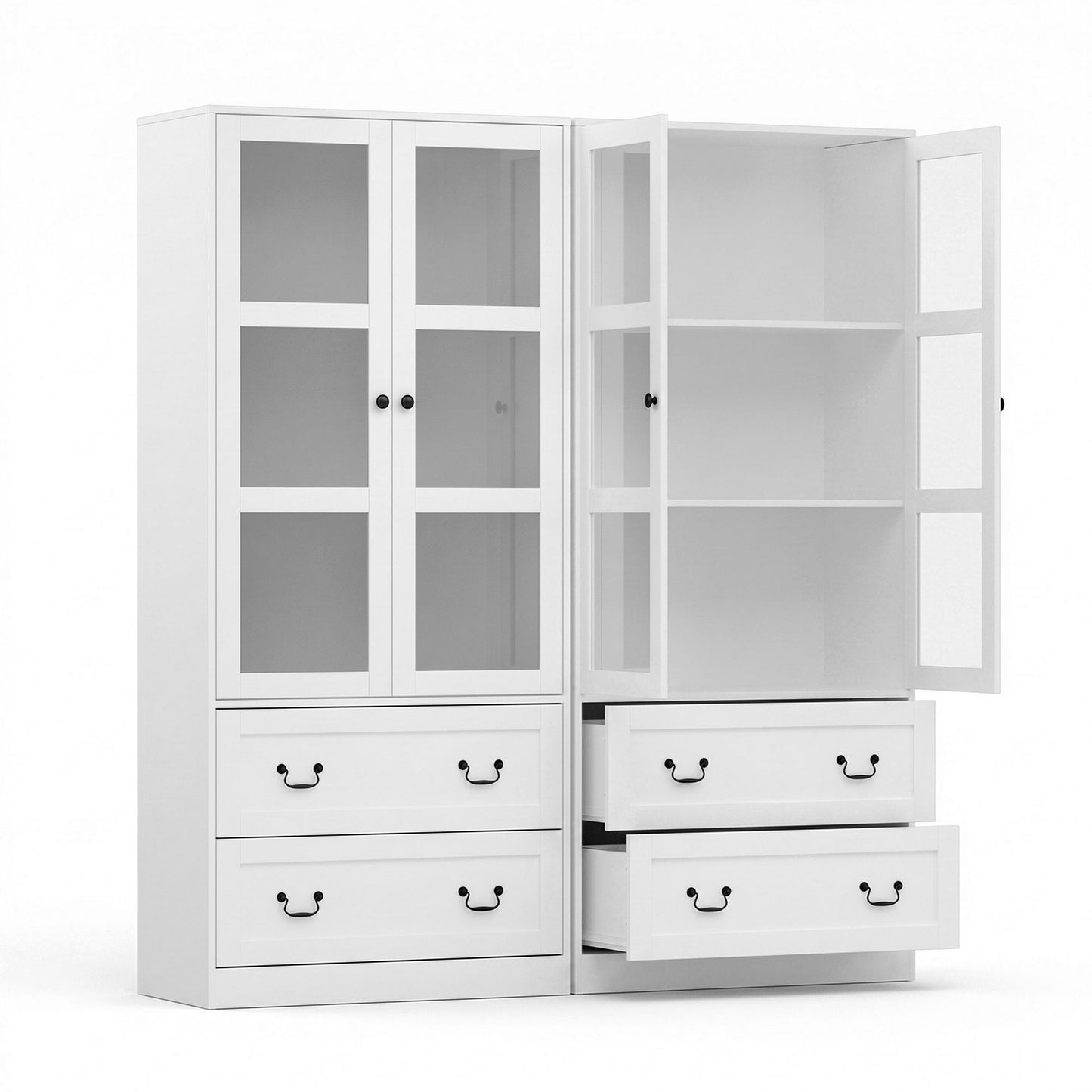 Buffet Sideboard Cabinets X2 180cm Hutch Storage Kitchen Clear Door White