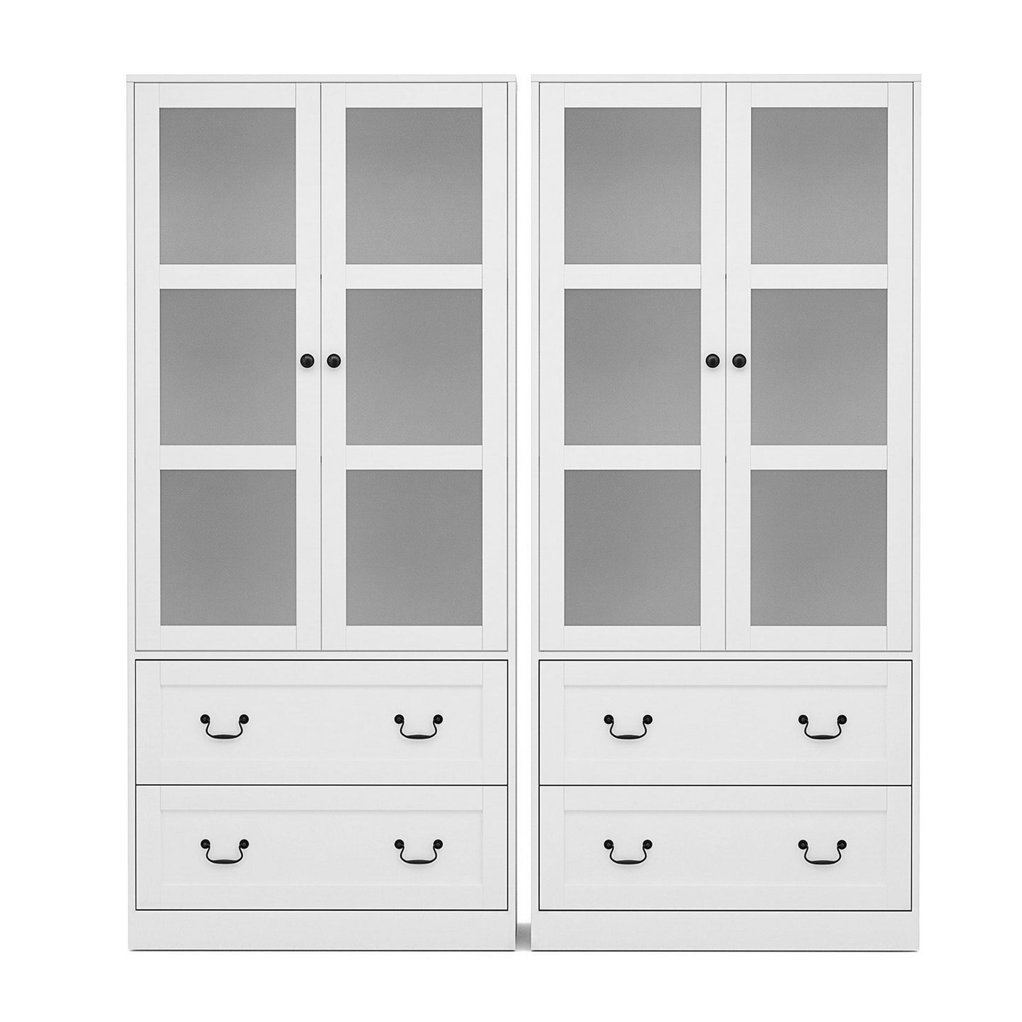 Buffet Sideboard Cabinets X2 180cm Hutch Storage Kitchen Clear Door White