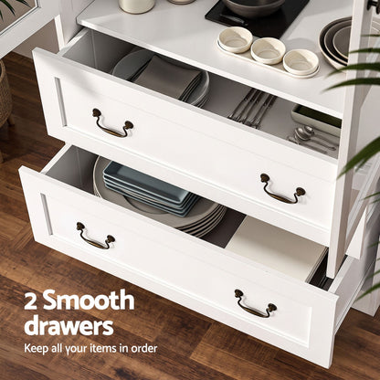 Buffet Sideboard Cabinets X2 180cm Hutch Storage Kitchen Clear Door White