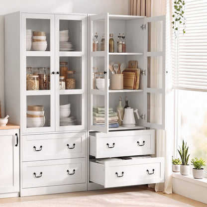 Buffet Sideboard Cabinets X2 180cm Hutch Storage Kitchen Clear Door White