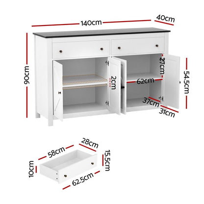Buffet Sideboard Storage Cabinet Kitchen Cupboard 2 Drawers 140CM Black