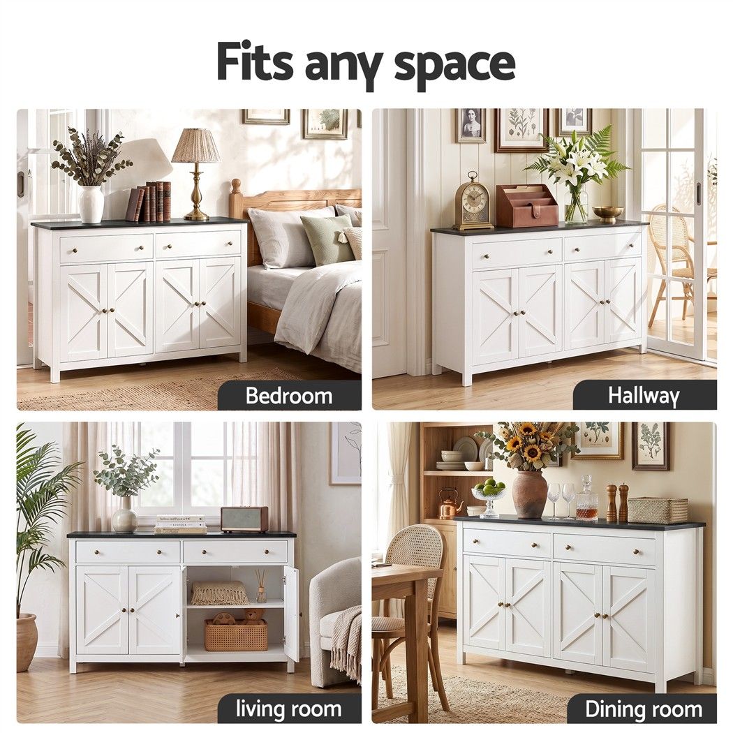 Buffet Sideboard Storage Cabinet Kitchen Cupboard 2 Drawers 140CM Black