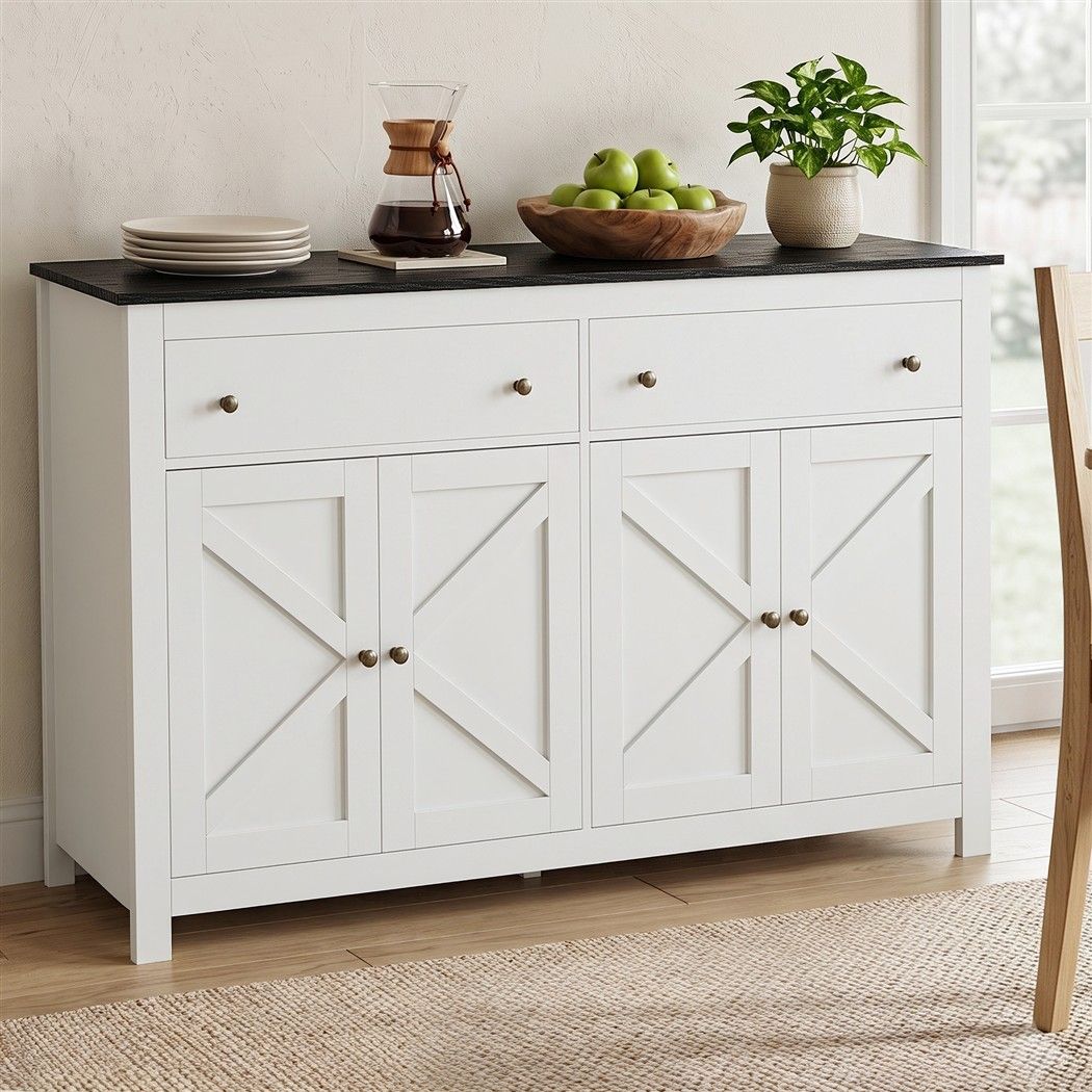 Black buffet sideboard storage cabinet kitchen cupboard 2 drawers 140cm blac 140cm x 40cm x 90cm - home storage cabinet Australia