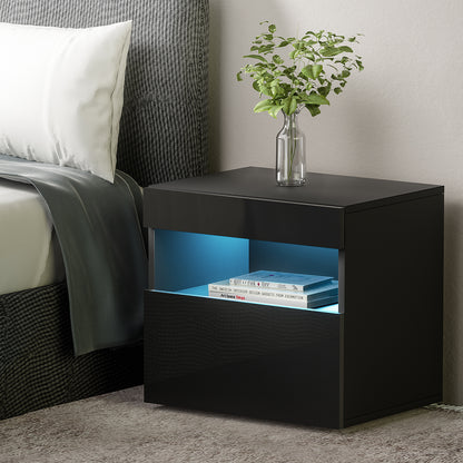 Artiss Bedside Table LED - HERES Black - Furniture > Bedroom > Bedside Tables