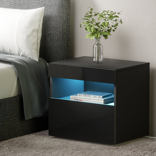Artiss Bedside Table LED - HERES Black - Furniture > Bedroom > Bedside Tables