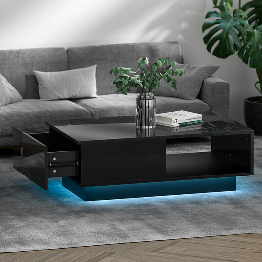 Artiss Coffee Table Led Lights Black - Furniture > Living Room > Coffee Tables