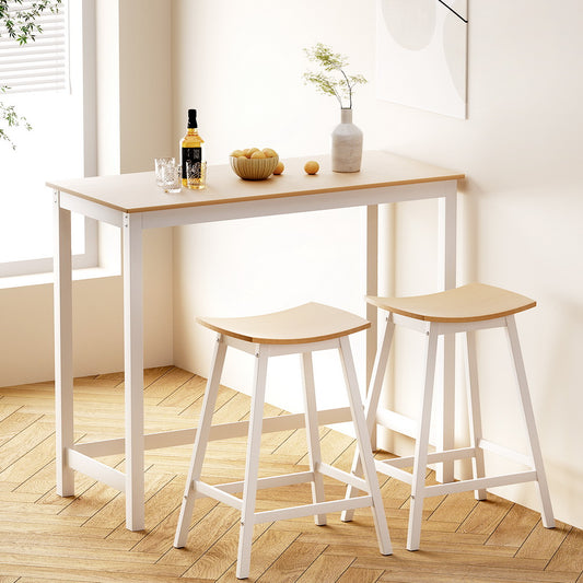 Pine and White bar table and 2 stools set - solid wood - Table: 108cm x 48cm x 91cm; Stools: 37cm x 39cm x 66cm Australia