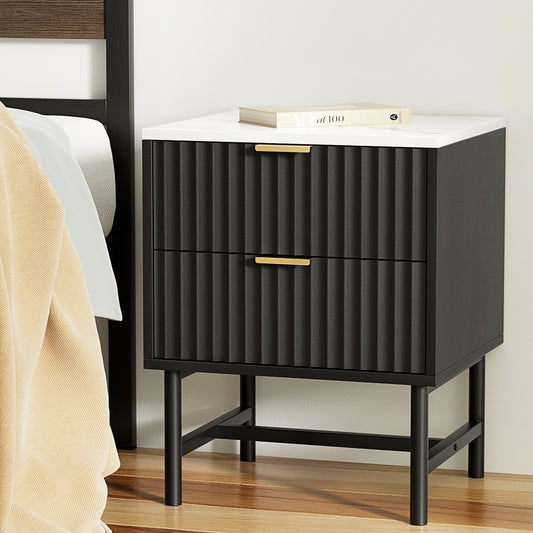 Artiss Bedside Table 2 Drawers - Black - Furniture > Bedroom > Bedside Tables