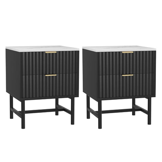 Artiss 2x Bedside Table 2 Drawers - Black - Furniture > Bedroom > Bedside Tables
