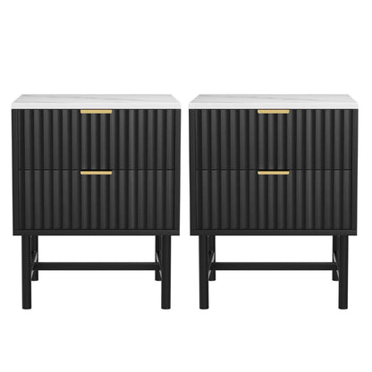 Artiss 2x Bedside Table 2 Drawers - Black - Furniture > Bedroom > Bedside Tables