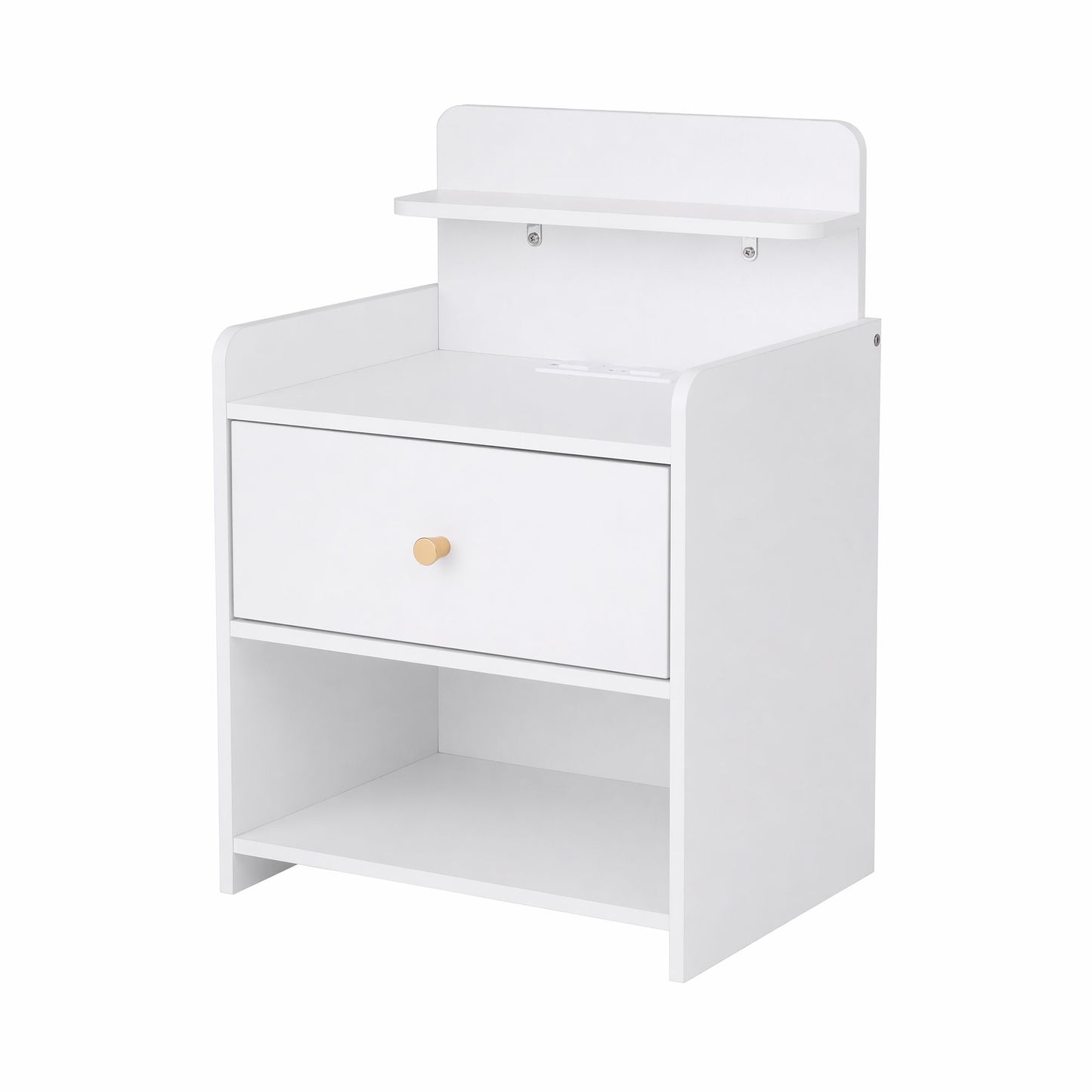 Bedside Table Drawer Charging Station White