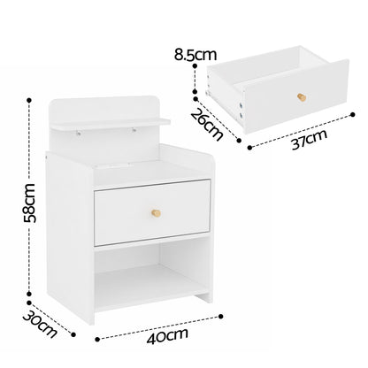 Bedside Table Drawer Charging Station White