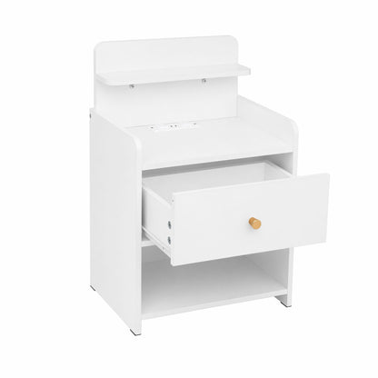 Bedside Table Drawer Charging Station White
