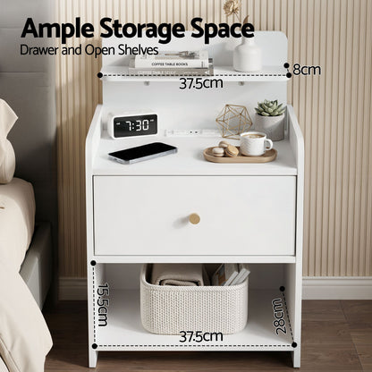 Bedside Table Drawer Charging Station White