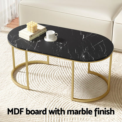 Artiss Coffee Table Marble Effect Black - Furniture > Living Room > Coffee Tables