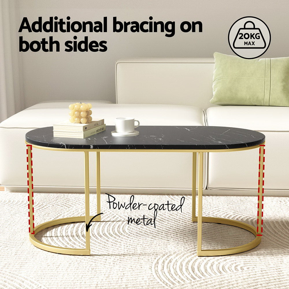 Artiss Coffee Table Marble Effect Black - Furniture > Living Room > Coffee Tables