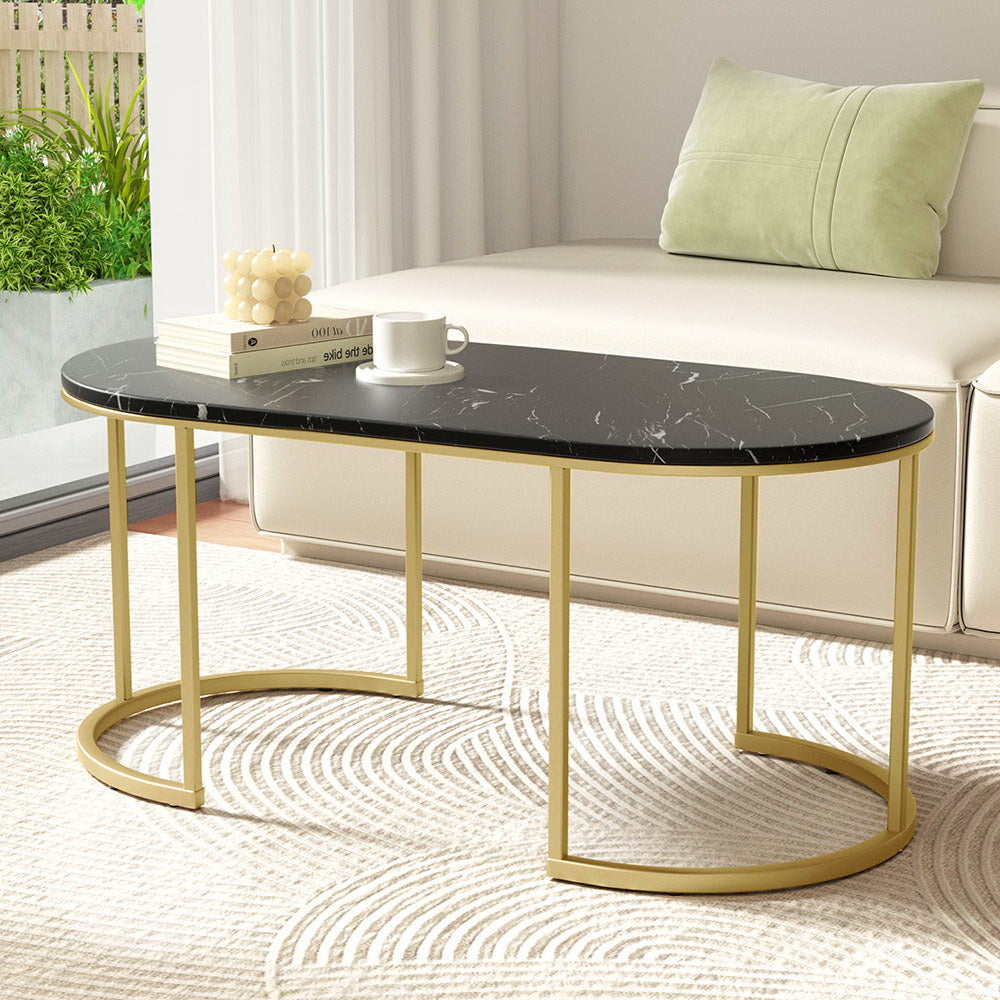 Artiss Coffee Table Marble Effect Black - Furniture > Living Room > Coffee Tables