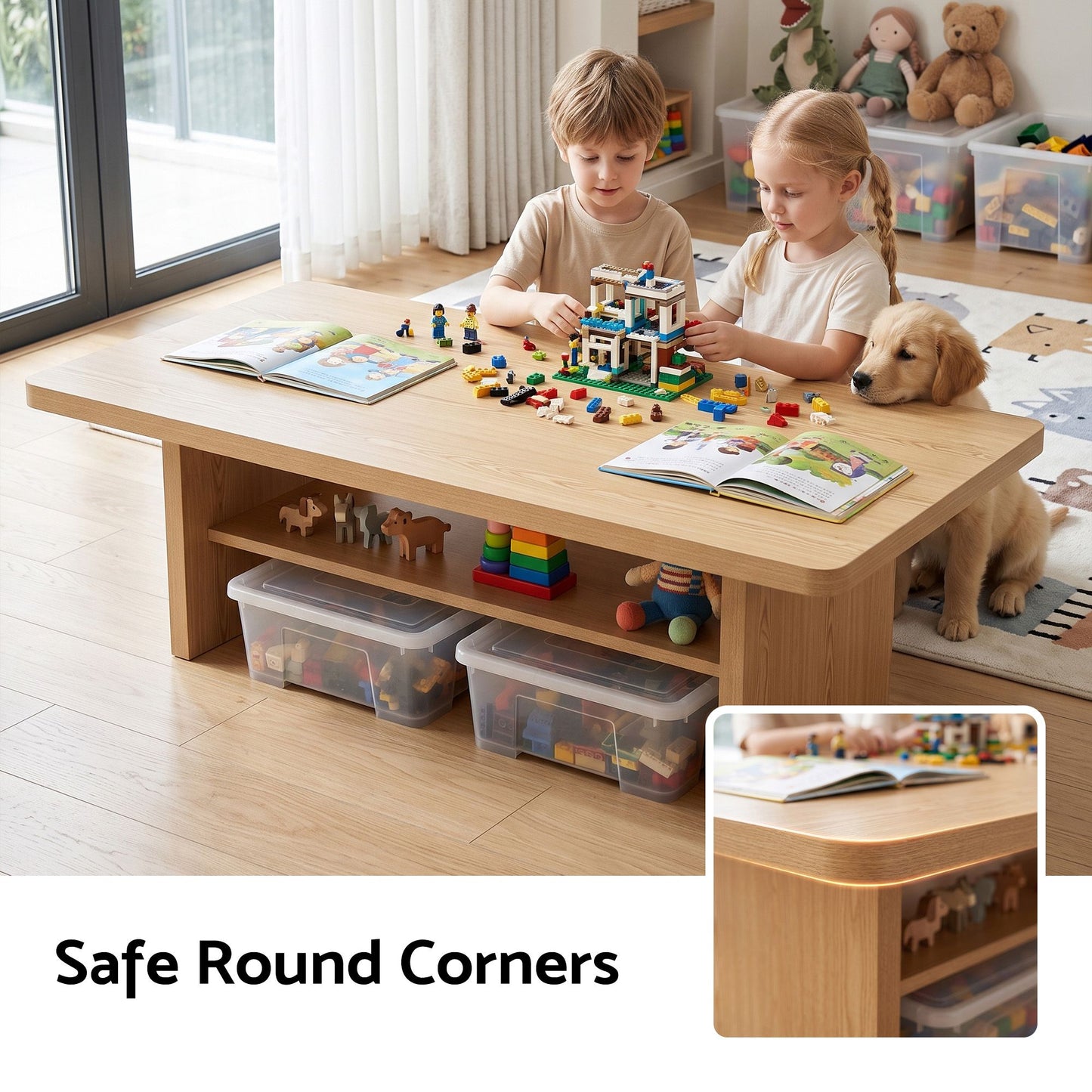 Artiss Coffee Table 110cm Center Table with 2-Tier Open Storage Shelf Wood