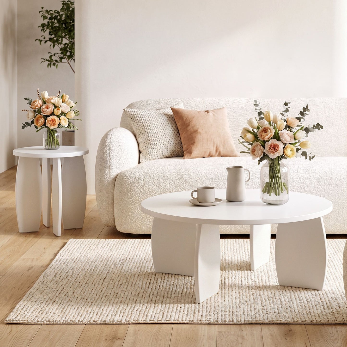 Artiss Round Coffee Table High-Gloss Center Table Minimalist Living Room Furniture 78x35cm Cream White