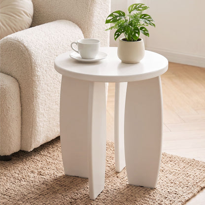 Artiss Round End Table High-Gloss Small Coffee Table Side Bedside Nightstand 40x45cm Cream white