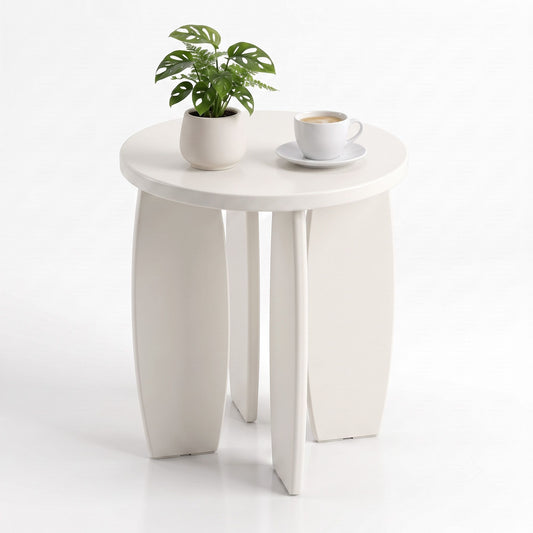 Round End Table High-Gloss Small Coffee Table Side Bedside Nightstand 40x45cm Cream white