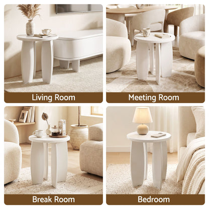 Artiss Round End Table High-Gloss Small Coffee Table Side Bedside Nightstand 40x45cm Cream white