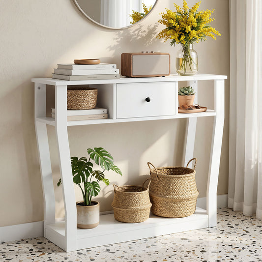 Console Table Entryway Hallway Sofa Side Table Drawer Shelf 100CM White