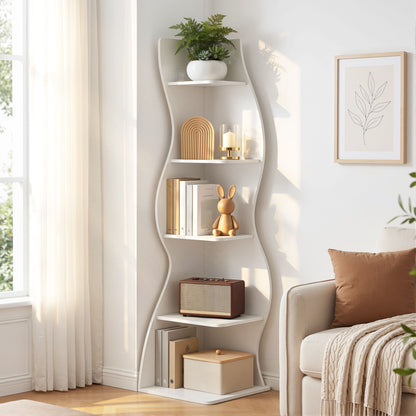 5-Tier Bookshelf Corner Shelf S-shaped Storage Rack White