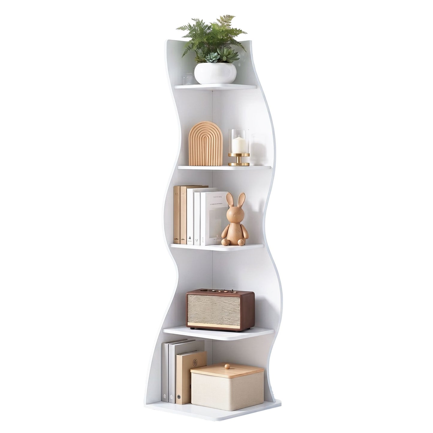 5-Tier Bookshelf Corner Shelf S-shaped Storage Rack White