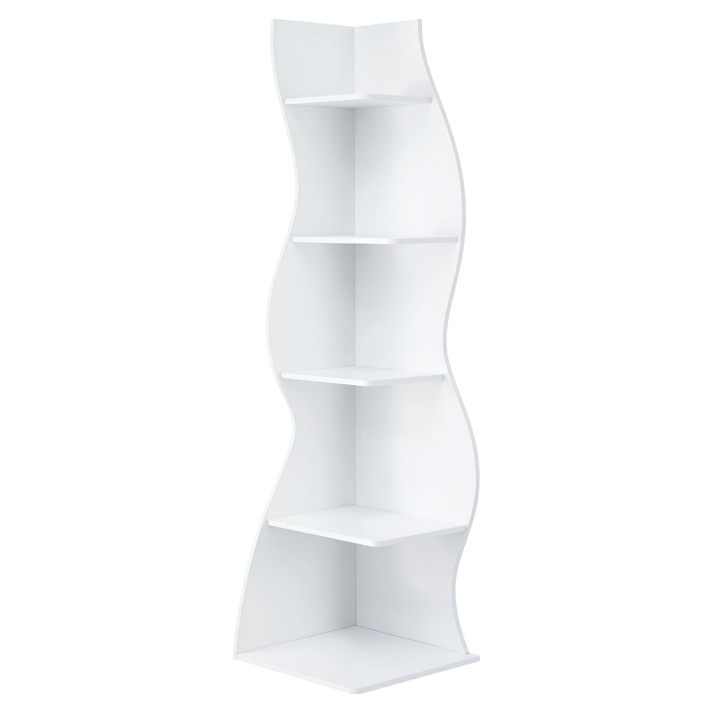 5-Tier Bookshelf Corner Shelf S-shaped Storage Rack White