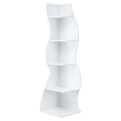 5-Tier Bookshelf Corner Shelf S-shaped Storage Rack White