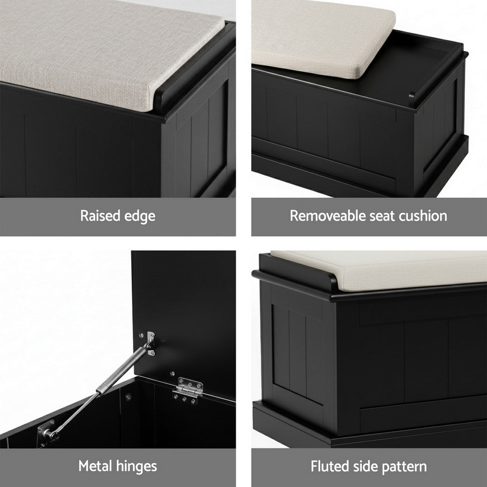 Storage Ottoman Blanket Box 140cm Fluted Black