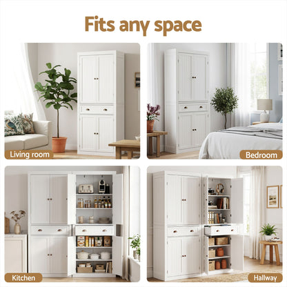 2x Buffet Sideboard Cabinet 6-Tier Storage Pantry Cupboard Drawer White