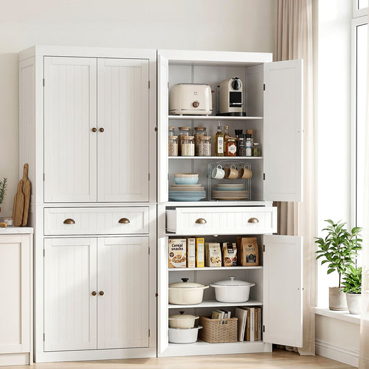 2x Buffet Sideboard Cabinet 6-Tier Storage Pantry Cupboard Drawer White